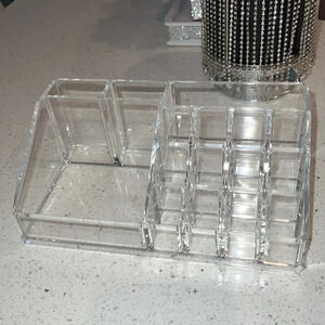 Makeup organizer acrylic clear hard cosmetic skincare organization desk tray
